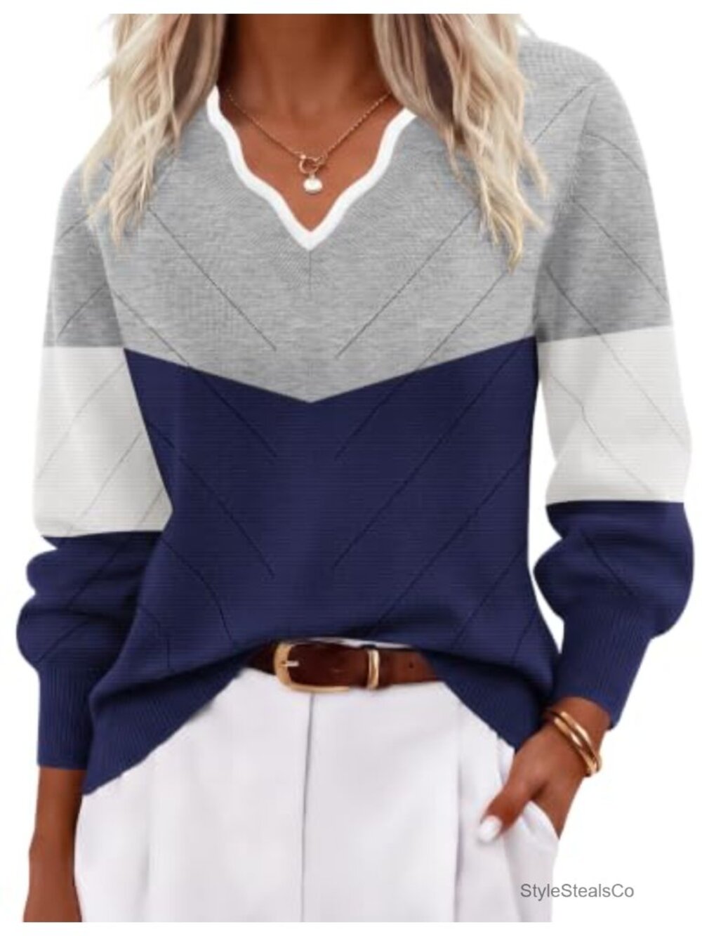 Women's V-Neck Knit Sweater Lightweight Long Sleeve Pullover